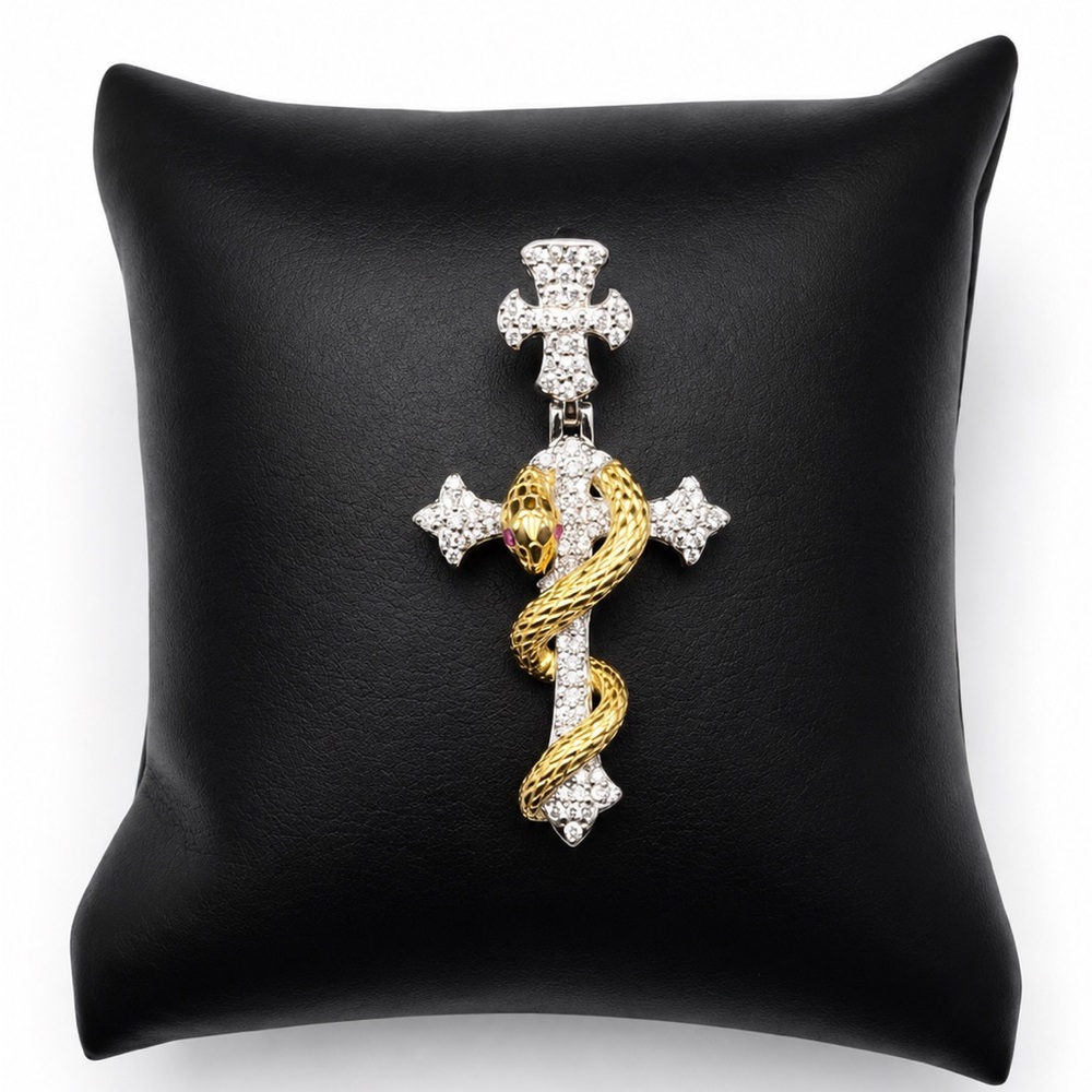 925 Sterling Silver 2.20CT MOISSANITE Snake Cross Men’s Pendant